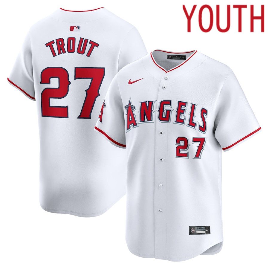 Youth Los Angeles Angels #27 Mike Trout Nike White Home Limited Player MLB Jersey